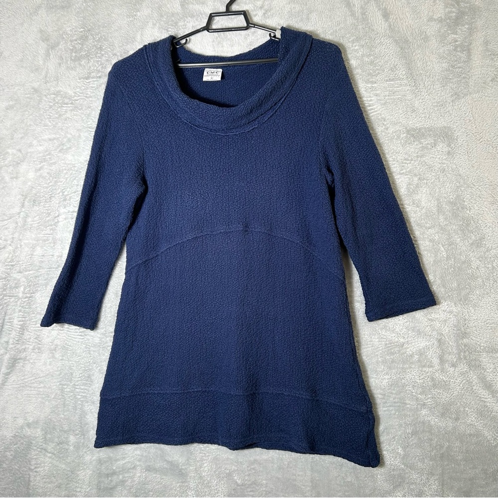 CMC Color Me Cotton Sweater Dress Womens L‎ Navy Gauzy Cowl Neck USA Lagenlook